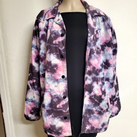 PINK Victoria's Secret Snap Front Coach Jacket Watercolor TieDye Women's Size S - Picture 4 of 16